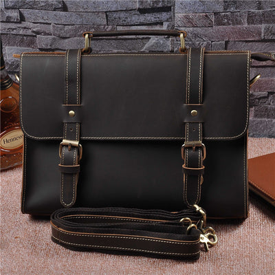 Mens Genuine Leather Cowhide Crazy Horse Leather Bag
