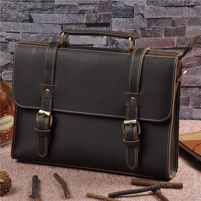 Mens Genuine Leather Cowhide Crazy Horse Leather Bag